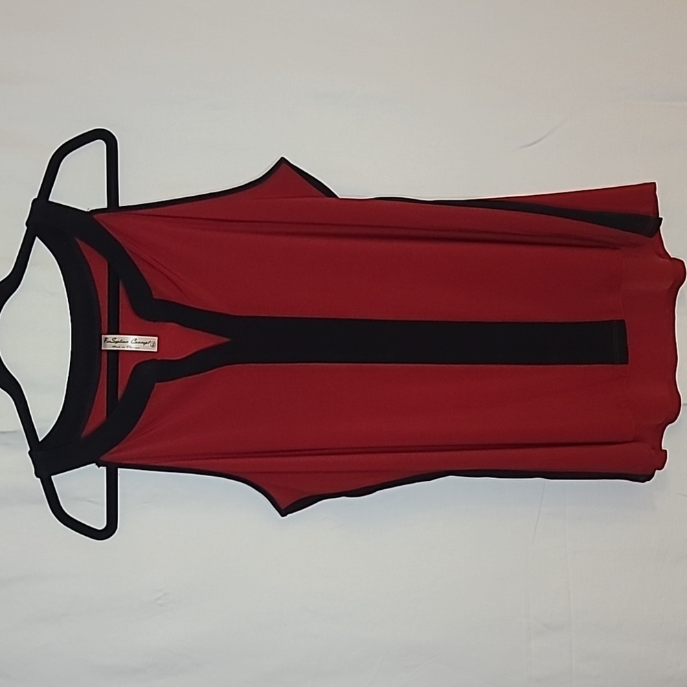 PerSeption Concept Sleeveless V Neck Dressy Shirt - Red with Black Trim
